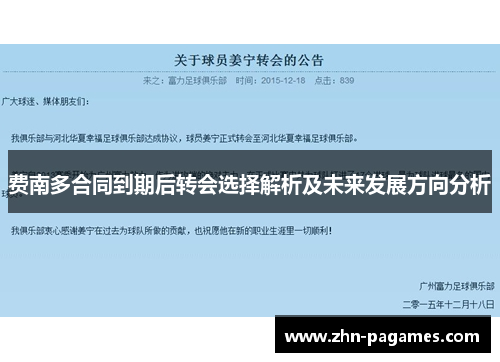 费南多合同到期后转会选择解析及未来发展方向分析