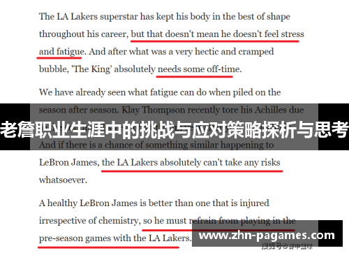 老詹职业生涯中的挑战与应对策略探析与思考